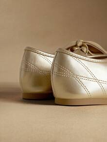 Rosivie 女士休闲百搭通勤简约系带平底鞋 - 金色 - 查看 6