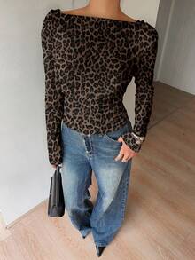 Siren Gaze 女士性感浪漫优雅露背亮片印花长袖T恤，适合通勤、派对、年会、约会、郊游、搭配、时尚、新年氛围 - 彩色 - 查看 7