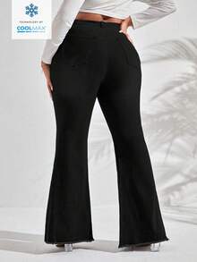 Slaydiva Plus Size Women's Fashion Casual Flare Jeans - Black - View 2