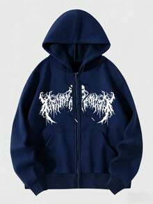 Mujer005 Sudadera con capucha y cremallera para mujer invierno sudadera de manga larga cómoda suave Buzo de capucha de color negro con cremallera y diseño único en blanco - Azul - Ver 1