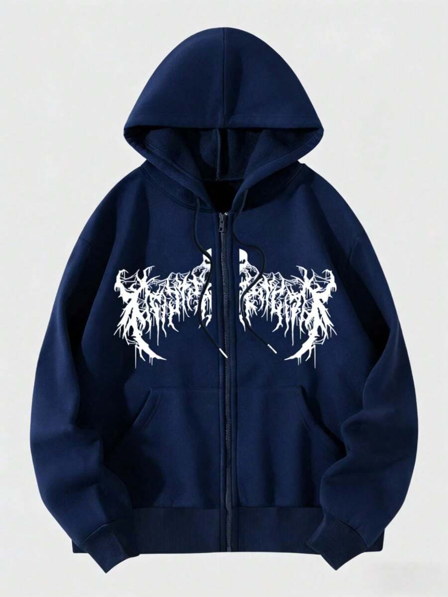 Mujer005 Sudadera con capucha y cremallera para mujer invierno sudadera de manga larga cómoda suave Buzo de capucha de color negro con cremallera y diseño único en blanco - Azul - Ver 1