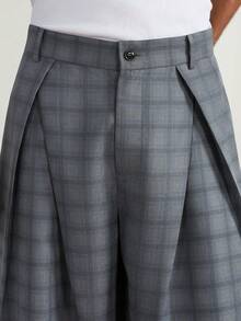 TOKVUE 男士褶裥格纹休闲裤，带腰带环，宽松时尚 - 彩色 - 查看 4