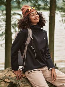 SHEIN In My Nature 女士休闲运动拉链连帽防风防水户外夹克 - 黑色 - 查看 3