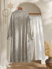 Rusticease 女士休闲度假印花长袖上衣和裤子两件套，秋季女士优雅印花长袖宽松连衣裙两件套，女士优雅度假印花连衣裙长袖连衣裙田园风连衣裙两件套印花长裙白色阔腿裤 - 彩色 - 查看 2