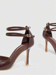 CUCCOO SZL Giày cao gót mũi nhọn quai ngang, phối vải satin đen và lưới, thời trang gợi cảm, thanh lịch, thích hợp cho mùa cưới. - Cà phê nâu - Xem 6