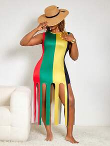 Slaydiva Robe mi-longue sans manches pour femmes grandes tailles - Multicolore - Voir 4
