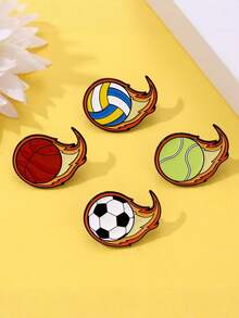 Zazumi Cartoon Sports Series Alloy Badge Brooch Football Basketball Volleyball Tennis Design Clothing Accessory Bag Backpack Decor Festival Party Celebration Fan Gift Casual Wear Statement Celebration - Multicolor - View 10