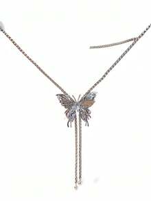 Joivida 1 PC Golden Liquid Butterfly Body Chain Adjustable Necklace Waist Arm Chain Multi Layer Metallic Hot Woman Party Body Jewelry Festival Rave Wear