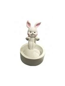 Joivida Rabbit Warming Candle Holder Resin Art Craft Home Garden Decor Handmade Sculpture Cozy Fireplace Scene Weather Resistant Frosted Finish - White - View 6