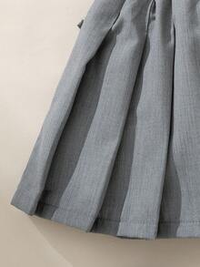 Souflis Souflis 1pc Baby Girl Pleated Skirt, Children's Woven Comfortable Skirt With Bow Waistband And Button Design, Adding Fashionable And Sweet Style, Elastic Waist And Loose Fit, Suitable For Autumn Occasions Like Vacation And Daily Wear - Grey - View 9