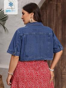 EMERY ROSE Chaqueta vaquera corta de manga corta para tallas grandes - Azul lavado medio - Ver 2