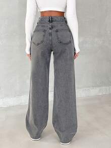SHEIN Tall 100%纯棉女士高腰宽松牛仔裤 - 灰色 - 查看 2