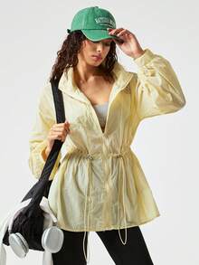 SoleilVie 女士连帽收腰休闲外套 - 黃色 - 查看 1
