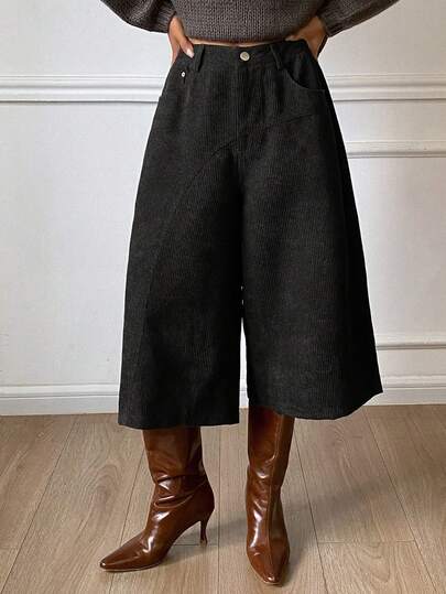 DAZY Women's Solid Color Corduroy Capri Casual Retro Pants, Autumn/Winter Y2k