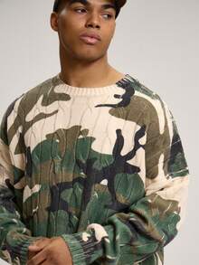 Musero Crew Neck Long Sleeve Knit Large Hem All Over Army Style Camo Print Knitted Jumper Top Autumn Winter Essentials - Multicolor - View 2