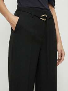 Briarwyn Calça feminina elegante, ampla, de cor sólida, com bolsos e pernas largas. - Preto - Ver 2