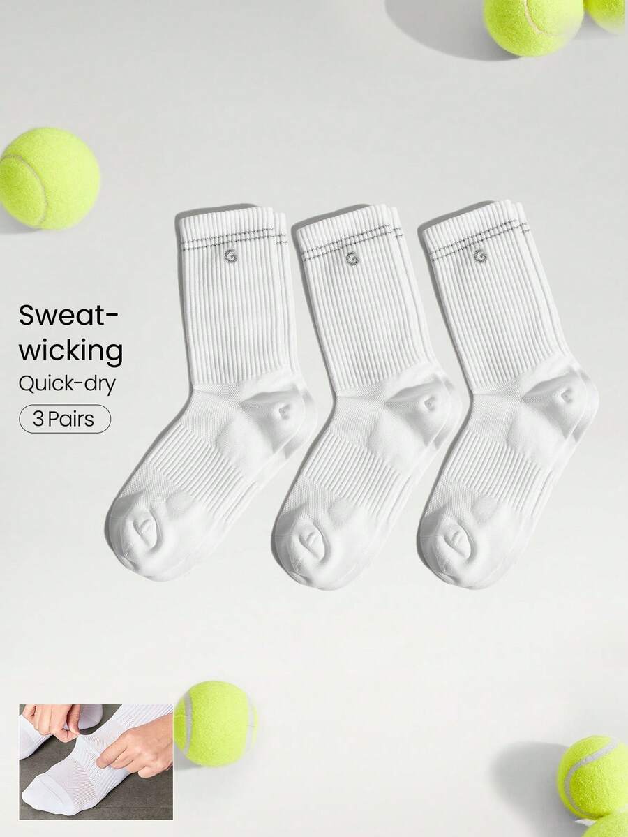 GLOWMODE 3 Pairs Soft Comfort Training Workout Running Ventilated Mesh Seamless Toe Construction Arch Support Crew Socks
