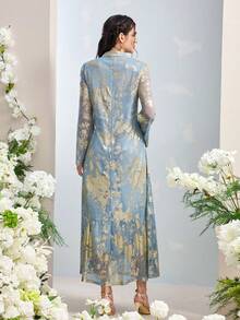 Al Najma Đầm kiểu Ả Rập in họa tiết lá vàng sang trọng dành cho nữ - Màu xanh lam - Xem 10