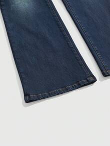 ROMWE Grunge Punk Spring/SummergraphicY2K Vintage Distressed Wash Union Jack Embroidered Fitted Low Waist Flare Leg Women Jeans - Blue - View 4