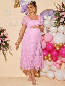 Loomaby Pregnant Women's Sweetheart Collar Ruffle Hem Pink Summer Dress,Gender Reveal Dress,Maternity Dress, Baby Shower Dress - Pink - View 7