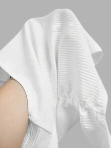 SHEIN Tween Girl Casual Street Style Ruched U-Neck Long Sleeve Ribbed Knit Fitted T-Shirt And Pleated Wide Leg Sweatpants Set, Suitable For Home, Outings, And School - White - View 14