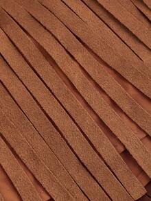 SHEIN MOD 女士复古嬉皮铆钉流苏棕色麂皮A字裙，秋季半身裙，纳什维尔风格穿搭，海盗风半身裙 - 棕色 - 查看 3