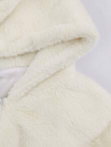 Sweetra Plus Size Women Solid Color 3D Ear Design Cute Faux Fur Jacket - White - View 3