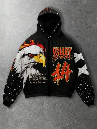 Street Life Sweat-shirt à capuche zippé avec cordon de serrage et motif pentagramme pour homme, style polyvalent et à la mode, automne/hiver