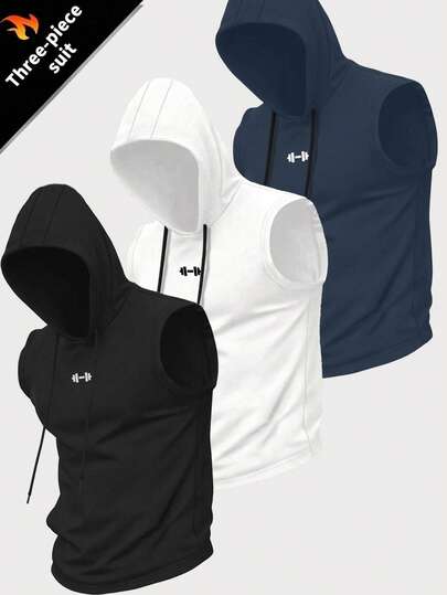 Manfinity Sport Corelite 男士纯色简约休闲无袖运动背心无袖连帽衫男士运动休闲上衣健身连帽衫套装无袖上衣压缩衣