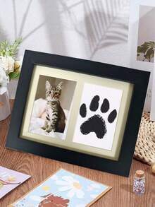 1 Piece Of Pet Claw Print (Black, White, Wood Color) Commemorative Photo Frame For Table Dogs, Cat Footprints Handmade DIY Gifts Free Printing Table Handprint Frame - Multicolor - View 6