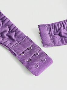 ROMWE Kawaii Cute Embroidered Plush Bear Handmade Wireless Plus Size Lingerie Set - Purple - View 3