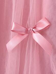 优雅时尚荷叶边珍珠装饰网纱女童连衣裙 - 粉色 - 查看 4