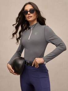 Activina 女士立领修身长袖马术上衣 - 灰色 - 查看 1