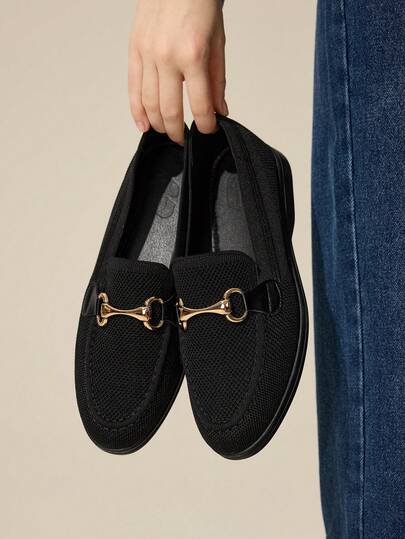 CUCCOO BASICS Women's Fashion Black Metal Buckle Comfortable Breathable Casual Loafers, Suitable For Commuting, Outdoor, Shopping, Work, Daily Wear Valentine's Day