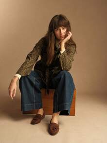 Rosivie 女士方头平底咖啡色绒面流苏舒适百搭日常休闲通勤一脚蹬乐福鞋 - 咖啡棕 - 查看 11