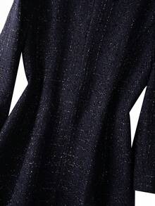 GlowEve CURVE Plus Size Women Elegant Tweed Button Decor Contrast Collar Commuter Dress - Navy Blue - View 8