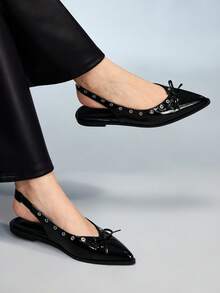 CUCCOO GRLICON Giày lười nữ đế bằng đa năng trang trí nơ. - màu đen - Xem 4