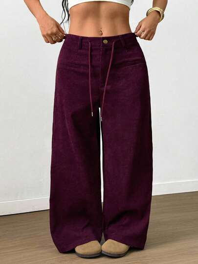 Easura Plus Size Women Drawstring Waist Casual Versatile Commuting Wide Leg Pants Loose Pants For Women Oversized Pants Corduroy Pants Women Wide Leg Pants Corduroy Wide Leg Pants