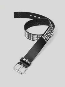 Y2Kool 街头 1PC 时尚朋克风格铆钉装饰百搭牛仔裤腰带连衣裙腰带万圣节夏季、学校秋季、秋季、万圣节 - 黑色 - 查看 4