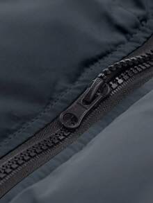 Manfinity EMRG Áo khoác mùa đông cổ đứng màu trơn cho nam, áo khoác mùa đông nam, áo khoác mùa đông ấm áp lót lông cừu màu trơn cho nam, áo khoác phồng mùa đông cho nam, áo khoác ngoài cho nam - Màu xám đen - Xem 3