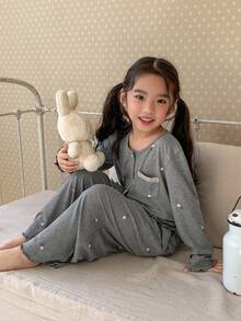 DAZY 少女宽松圆领落肩长袖休闲舒适家居服 - 灰色 - 查看 3
