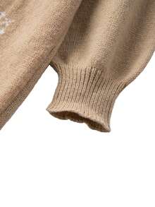SHEIN Tall CURVE Đầm len nữ dáng rộng, thoải mái, cổ cao, tay phồng, phối màu độc đáo, họa tiết hươu và bông tuyết ngộ nghĩnh, mang không khí Giáng sinh mùa Thu/Đông. - Nhiều màu - Xem 6