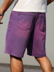 Manfinity Homme Purple Destroyed Denim Shorts For Men Straight Leg Street Casual Retro Short Design - Purple - View 2