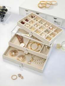 1pc, 54 Compartments, 5 Layers, Transparent, Velvet Cloth, Acrylic Jewelry Storage Box - Large Capacity Earrings, Rings, Necklaces Storage, Home And Travel Dual Use, Fade-Resistant Padded Drawer Design, Women's Gift, Modern Style Jewelry Box - 54 Grid 5 Layers Acrylic - View 13