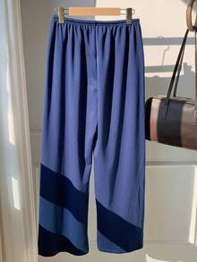 SHEIN EZwear 女士纯色松紧腰抽绳宽松休闲直筒运动裤