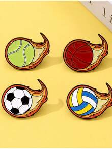 Zazumi Cartoon Sports Series Alloy Badge Brooch Football Basketball Volleyball Tennis Design Clothing Accessory Bag Backpack Decor Festival Party Celebration Fan Gift Casual Wear Statement Celebration - Multicolor - View 11