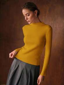 MOTF PREMIUM SIMPLE METAL BUCKLE DECOR BASE LAYER SWEATER - Yellow - View 4