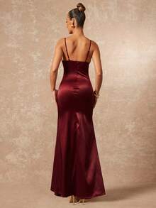 Lumalex 女士优雅性感酒红色无袖蕾丝边修身喇叭连衣裙，春夏款 - 酒紅色 - 查看 3