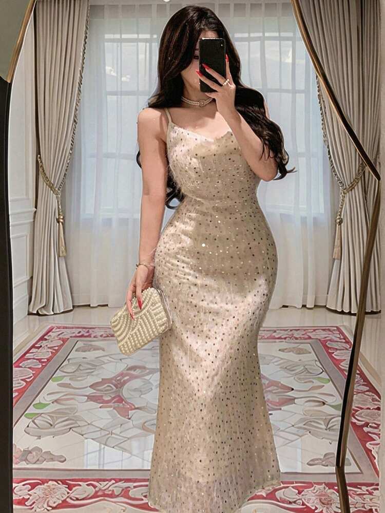 Sexy Spaghetti Strap Evening Gown, High-Quality Formal Dress For Banquet Carnival Sparkly Dress Sundress Cocktail Dress