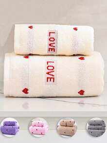 Valentine's Day Gift Red Heart Embroidered LOVE Towel/Bath Towel, Soft Absorbent Lint-Free Adult Couple Towel For Home Daily Use, Pool, Bathroom, Available In Single Towel, Single Bath Towel Or Set - Beige - View 7